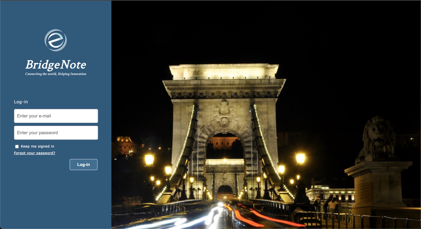 Bridge Note login screen — secure web-based access